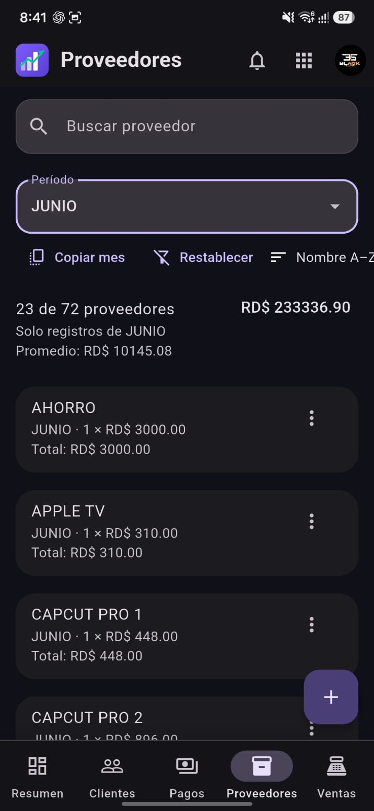 Pantalla Proveedores