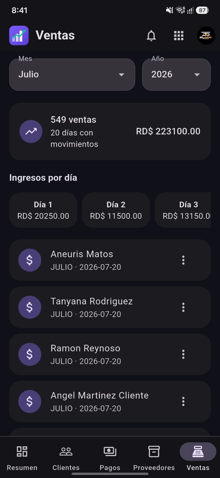 Pantalla Ventas